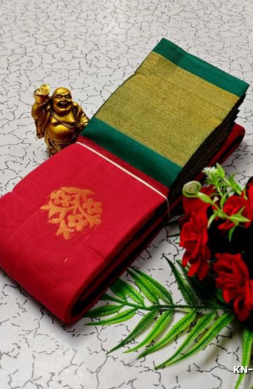 Korvai kotanji Trendy & Fancy bhutta and 2/100 Silk Cotton Sarees Function wear - TOMATO COLOUR (4)