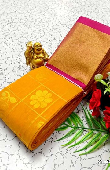 Korvai kotanji Trendy & Fancy bhutta and 2/100 Silk Cotton Sarees Function wear - YELLOW COLOR (6)