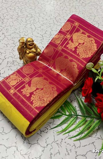Korvai kotanji Trendy & Fancy bhutta and 2/100 Silk Cotton Sarees Function wear - YELLOW (6)