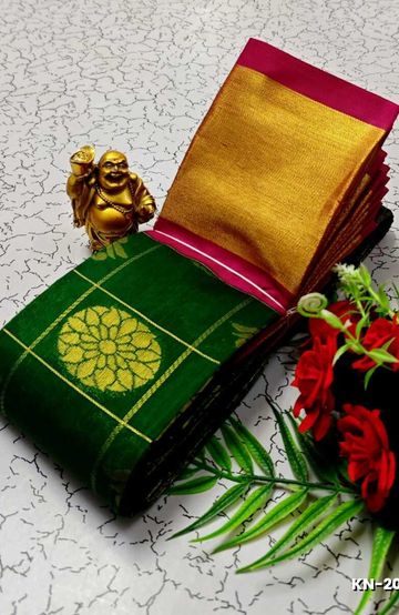 Korvai kotanji Trendy & Fancy bhutta and 2/100 Silk Cotton Sarees Function wear - GREEN (3)