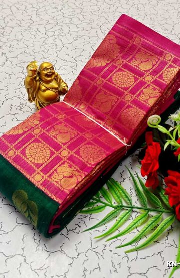 Korvai kotanji Trendy & Fancy bhutta and 2/100 Silk Cotton Sarees Function wear - GREEN COLOUR (2)