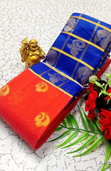 Korvai kotanji Trendy & Fancy bhutta and 2/100 Silk Cotton Sarees Function wear - ORANGE (3)