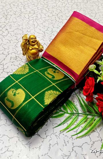 Korvai kotanji Trendy & Fancy bhutta and 2/100 Silk Cotton Sarees Function wear Saree - GREEN