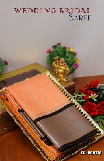 BRIDAL SILK GOLD SILVAR AND COPPER ZARI WEAVE AND WEDDING ART SILK SAREES - ORANGE (4)