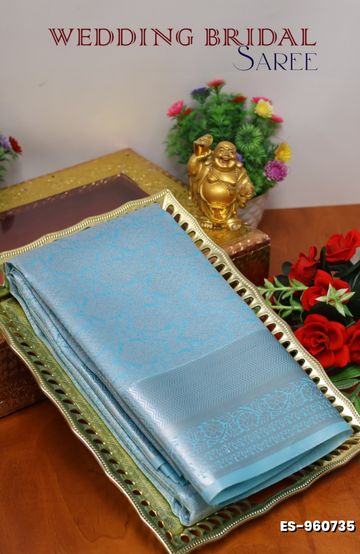 BRIDAL SILK GOLD SILVAR AND COPPER ZARI WEAVE AND WEDDING ART SILK SAREES - DARK SKY BLUE (1)