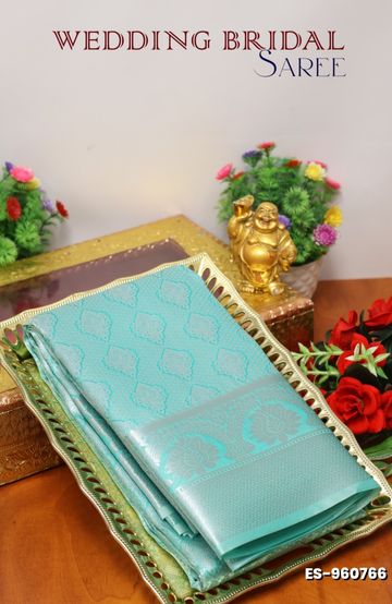BRIDAL SILK GOLD SILVAR AND COPPER ZARI WEAVE AND WEDDING ART SILK SAREES - TUQUOISE (1)