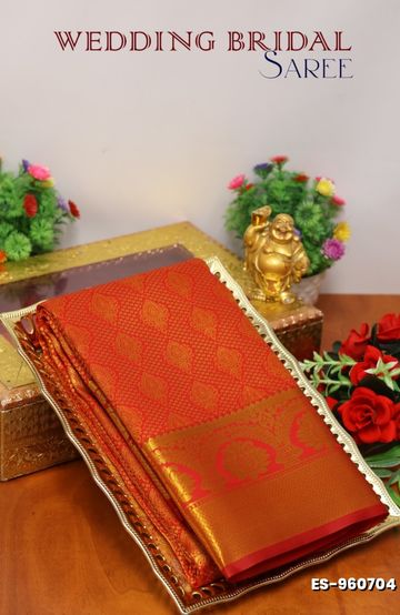 BRIDAL SILK GOLD SILVAR AND COPPER ZARI WEAVE AND WEDDING ART SILK SAREES - RED (2)