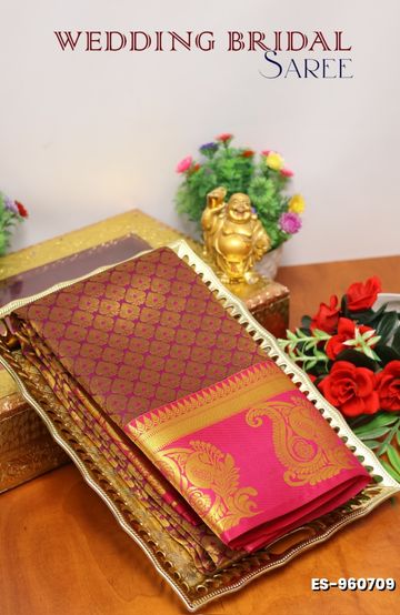 BRIDAL SILK GOLD SILVAR AND COPPER ZARI WEAVE AND WEDDING ART SILK SAREES - PURPLE COLOUR (2)