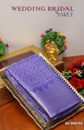 BRIDAL SILK GOLD SILVAR AND COPPER ZARI WEAVE AND WEDDING ART SILK SAREES - LIGHT BLUE N