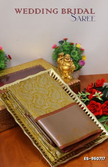 BRIDAL SILK GOLD SILVAR AND COPPER ZARI WEAVE AND WEDDING ART SILK SAREES - OLIVE GREEN (2)