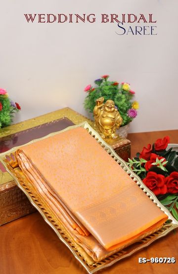 BRIDAL SILK GOLD SILVAR AND COPPER ZARI WEAVE AND WEDDING ART SILK SAREES - ORANGE N (6)
