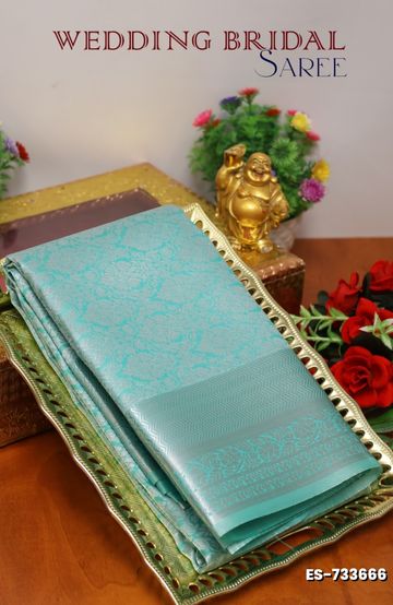 BRIDAL SILK GOLD SILVAR AND COPPER ZARI WEAVE AND WEDDING ART SILK SAREES - TUQUOISE (3)