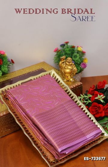 BRIDAL SILK GOLD SILVAR AND COPPER ZARI WEAVE AND WEDDING ART SILK SAREES - MAUVE COLOUR (4)