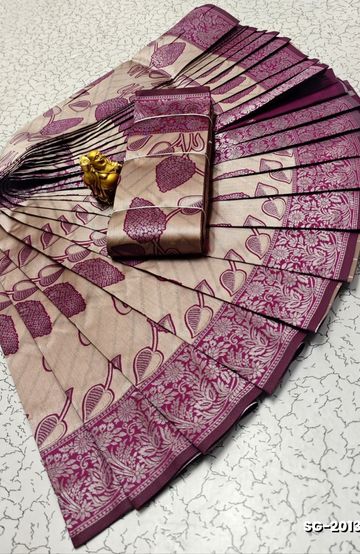 TRENDING KERALA SPECIAL FULL WORK EMBOSSED DIGITAL PRINTING COTTON SAREE COLLECTIONS - BEIGE COLOUR (54)