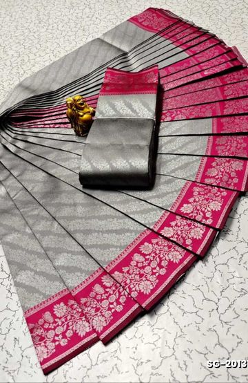 Beauty checked soft silk rich look design soft material function and party wear - OLIVE GREEN