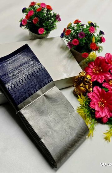 DIGITAL PRINTING DOLA SILK COTTON SAREES - BLUE COLOUR