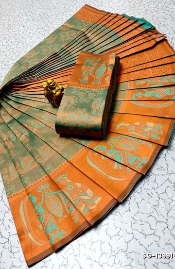 KUBERA ELITE BRIDAL RAPIER FANCY LIGHT WEIGHT SILK TYPE SAREES FUNCTION WEAR SAREE - GREEN