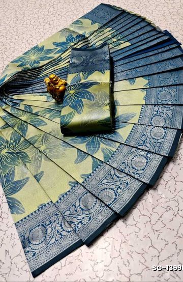 KUBERA ELITE BRIDAL RAPIER FANCY LIGHT WEIGHT SILK TYPE SAREES FUNCTION WEAR SAREE - FLORAISON GREEN