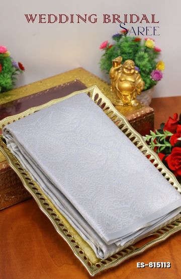 BRIDAL SILK GOLD SILVAR AND COPPER ZARI WEAVE AND WEDDING ART SILK SAREES - BLUE COLOUR (3)