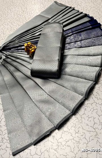 FANCY SILVAR ZARI LIGHT WEIGHT NILA SAREES - GRAY