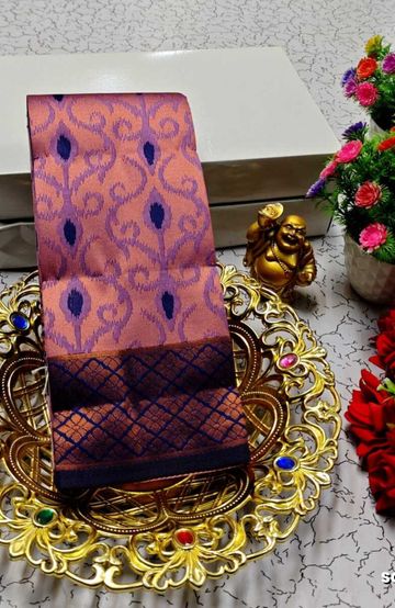 Beauty checked soft silk rich look design soft material function and party wear - BLUE SHADE