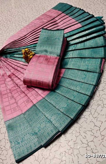 Kubera borderless elite bridal rapier fancy light weight silk type sarees function wear - LIGHT GREEN