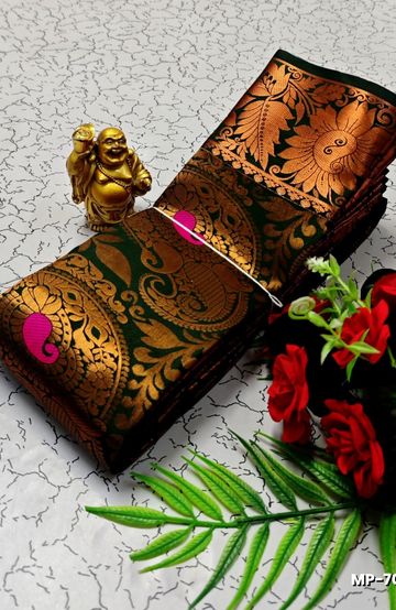 Korvai kotanji Trendy & Fancy bhutta and 2/100 Silk Cotton Sarees Function wear - EMERALD COLOUR