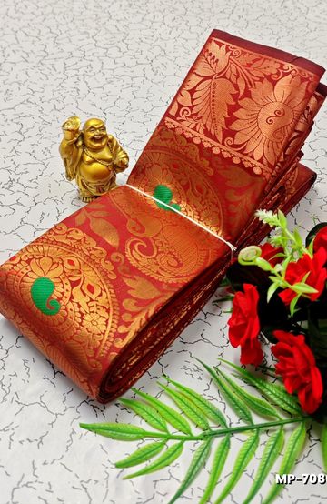 Beauty checked soft silk rich look design soft material function and party wear - BLUE SHADE