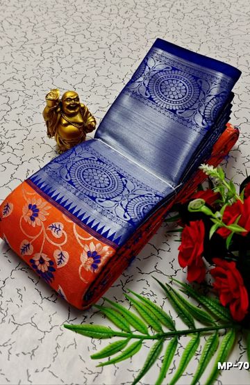 MODERN FANCY SOFT SILK SAREES WITH BUTTA DESIGN - ORANGE (1)