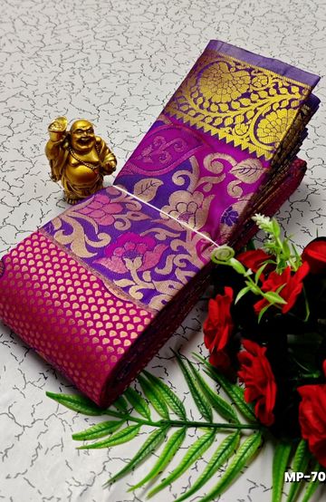 BRIDAL SILK GOLD SILVAR AND COPPER ZARI WEAVE AND WEDDING ART SILK SAREES - MERUN (4)