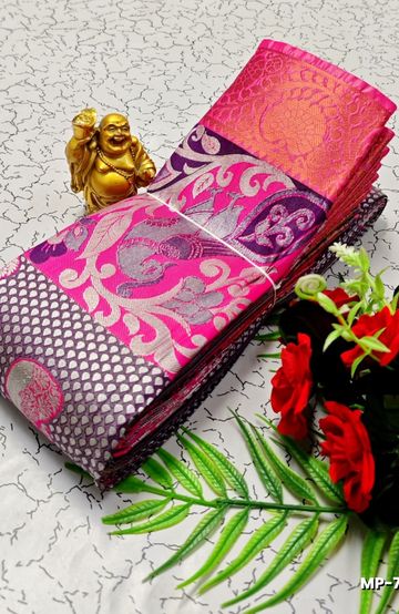 Korvai kotanji Trendy & Fancy bhutta and 2/100 Silk Cotton Sarees Function wear - DARK PINK (1)