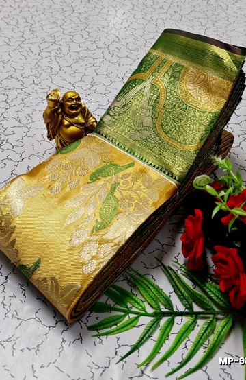 1000 Butta premium Soft Silk Saree weddings, festivals, traditional Wear - PEACOCK GREEN (1)