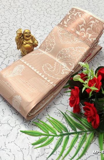 BRIDAL SILK GOLD SILVAR AND COPPER ZARI WEAVE AND WEDDING ART SILK SUBA MUHURTHA PATTU SAREES - WHITE (2)