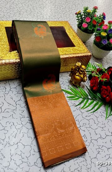 KUBERA ELITE BRIDAL RAPIER FANCY LIGHT WEIGHT SILK TYPE SAREES FUNCTION WEAR SAREE FANCY DESIGN - MILD GOLD