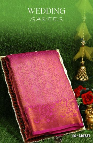 BRIDAL SILK GOLD SILVAR AND COPPER ZARI WEAVE AND WEDDING ART SILK SAREES - DARK PINK (14)