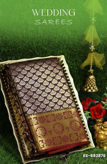 Samuthrika / Vasthrakala Bridal Silk Saree Wedding Saree - PLUM COLOUR