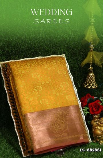 Samuthrika / Vasthrakala Bridal Silk Saree Wedding Saree - YELLOW COLOR (1)