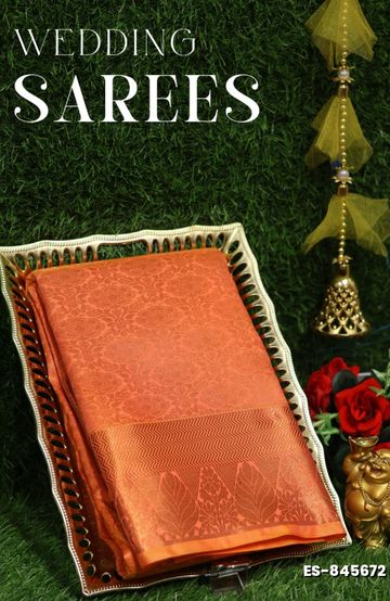 BRIDAL SILK GOLD SILVAR AND COPPER ZARI WEAVE AND WEDDING ART SILK SAREES - LIGHT PEACH (3)