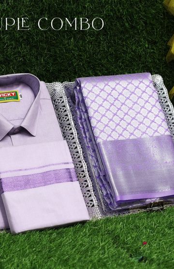 Elegant Tissue Dhoti Shirt & Saree Couple Combo coordinated look for special occasions - LEVENDOR (3)