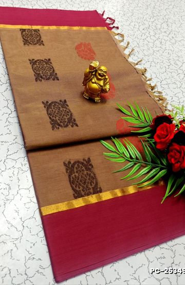 Dailywear cotton sarees premium look lightweight comfortable wear - BRINJAL COLOUR (2)