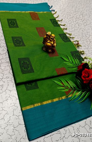 BRIDAL SILK GOLD SILVAR AND COPPER ZARI WEAVE AND WEDDING ART SILK SAREES - SKY BLUE