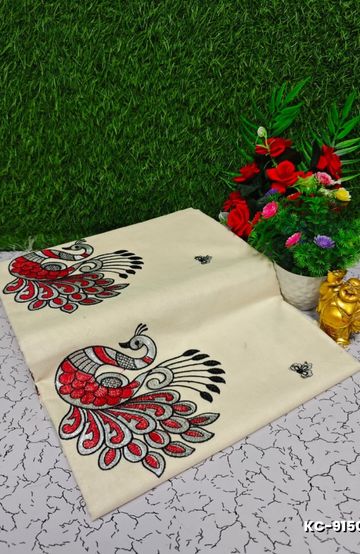 Trending kerala onam special kasavu saree full work embossed digital printing cotton saree collections - IVORY COLOUR (10)