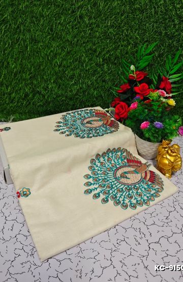 Trending kerala onam special kasavu saree full work embossed digital printing cotton saree collections - WHITE (10)