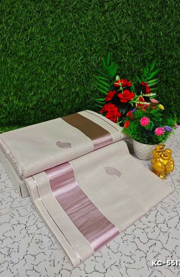 Trending kerala onam special kasavu saree full work embossed digital printing cotton saree collections - WHITE N (6)