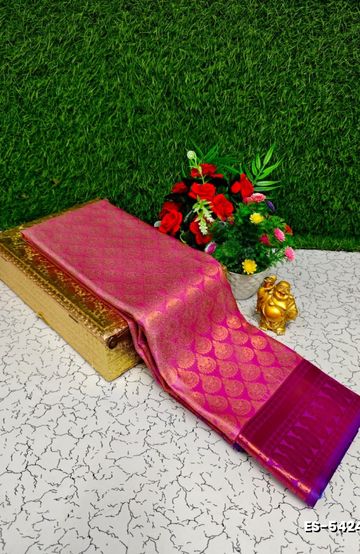 Luxurious heavy work blouse fabric with floral goldwork jaal border - DARK PINK (2)