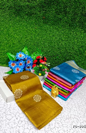 Fancy Print  Office Wear Cotton Sarees All Over Body Circle Poo Design Premium Look lightweight Comfortable Wear - LIGHT OLIVE