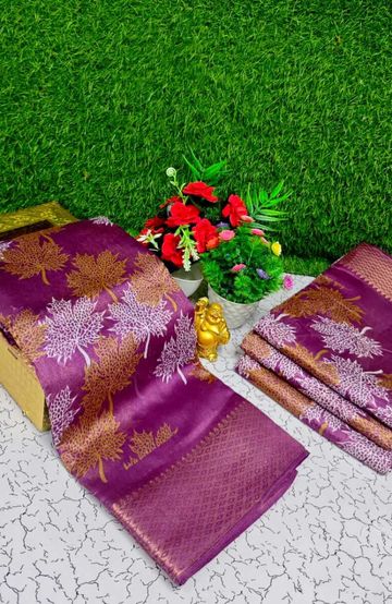TRENDING KERALA SPECIAL FULL WORK EMBOSSED DIGITAL PRINTING TISSUE SAREE COLLECTIONS - GOLD (7)