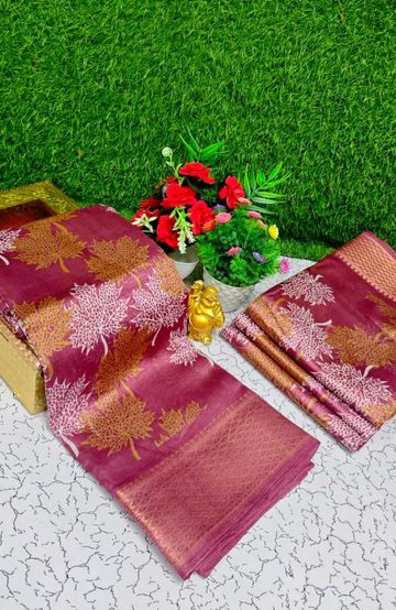 Banaras with our banarasi cotton fabric a beautiful fusion of classic artistry and breathable comfort wear saree - CORAL COLOUR