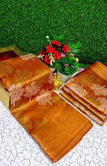 BRIDAL SILK GOLD SILVAR AND COPPER ZARI WEAVE AND WEDDING ART SILK SAREES - LITE GREEN (1)