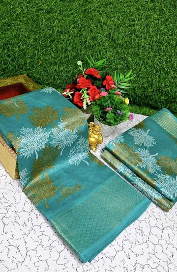 Fancy print office wear cotton sarees all over body flower design pattern  premium look lightweight comfortable wear - DARK GREEN